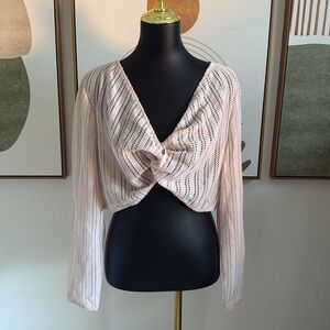 3/$10 Cream Ribbed Crop Blouse with Tie Front